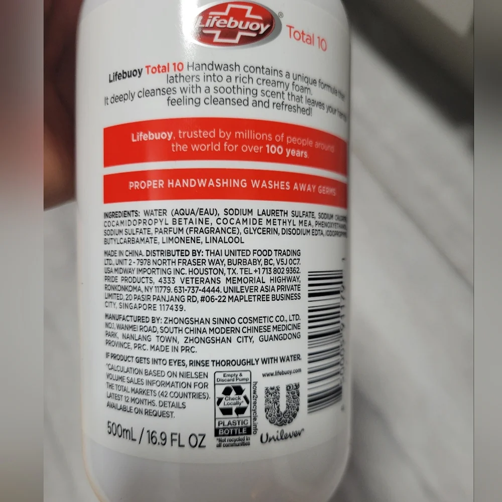 Lifebuoy Handwash Total 10 Washes Away Germs World's Leading Hygiene Soap Brand